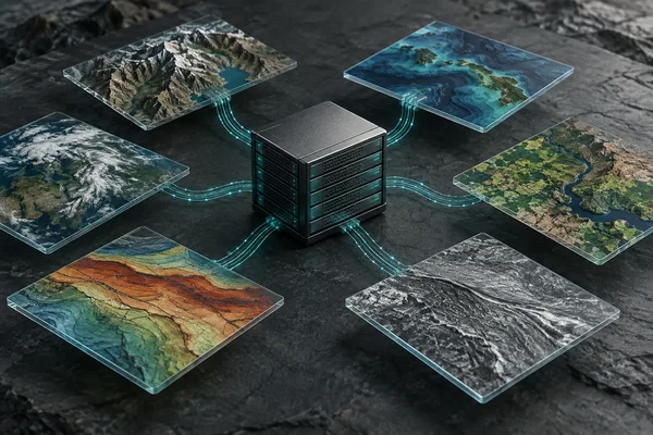 Connected map tiles illustrating spatial data services