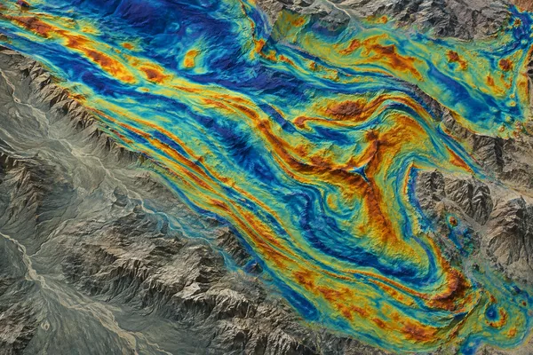 Illustrative geophysical anomaly raster over terrain