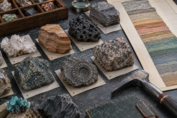 Rock reference specimens and stratigraphic column