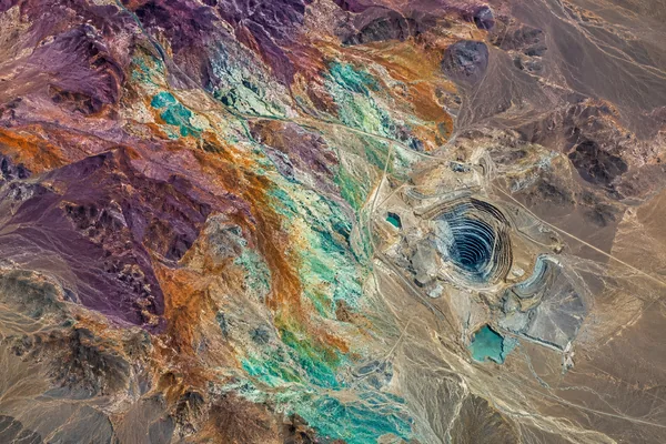 False-color satellite view of mineral and mine signatures