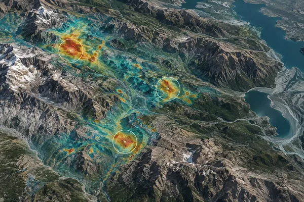 Illustrative mineral prospectivity targets on terrain